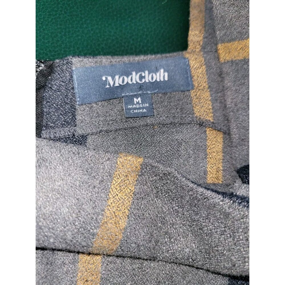 ModCloth Wide Leg Jumpsuit Cropped Gray Black Yellow Plaid Plenty Of Panache - Picture 2 of 10